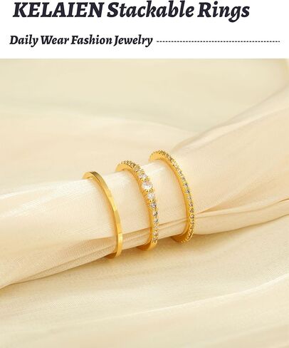Stackable Gold Silver Rings for Women Non Tarnish Thin Ring Set Cubic Zirconia Thumb Pinky Rings 14K Gold Plated Eternity Band Rings Cute Dainty Jewelry Gift Size 6-10 in Kuwait