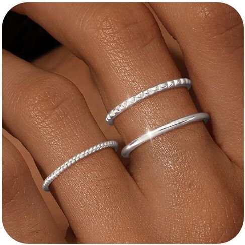 Stackable Gold Silver Rings for Women Non Tarnish Thin Ring Set Cubic Zirconia Thumb Pinky Rings 14K Gold Plated Eternity Band Rings Cute Dainty Jewelry Gift Size 6-10 in Kuwait