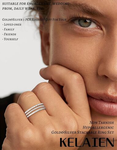 Stackable Gold Silver Rings for Women Non Tarnish Thin Ring Set Cubic Zirconia Thumb Pinky Rings 14K Gold Plated Eternity Band Rings Cute Dainty Jewelry Gift Size 6-10 in Kuwait