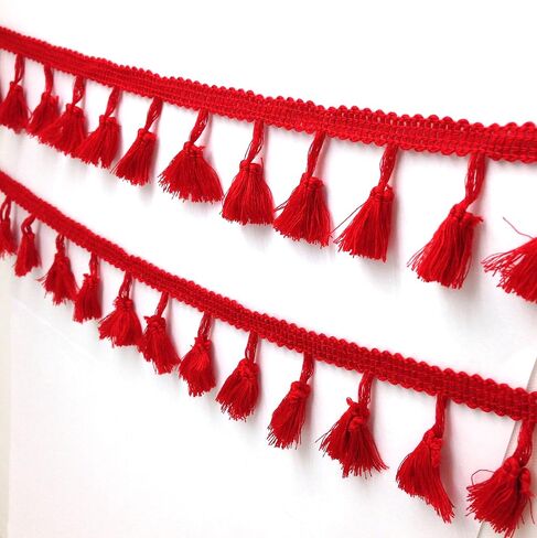 PEPPERLONELY 2 Yards Tassel Fringe Trim Cotton Lace for Women Dress, Cloth, Bags, Curtain, Home Decor and Other DIY Craft Supply, Red in Saudi Arabia