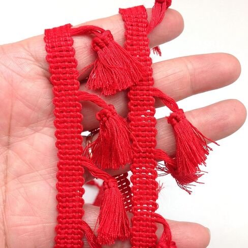 PEPPERLONELY 2 Yards Tassel Fringe Trim Cotton Lace for Women Dress, Cloth, Bags, Curtain, Home Decor and Other DIY Craft Supply, Red in Saudi Arabia