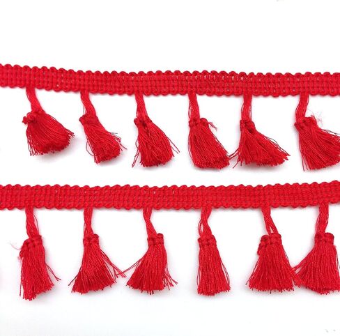 PEPPERLONELY 2 Yards Tassel Fringe Trim Cotton Lace for Women Dress, Cloth, Bags, Curtain, Home Decor and Other DIY Craft Supply, Red in Saudi Arabia