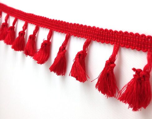 PEPPERLONELY 2 Yards Tassel Fringe Trim Cotton Lace for Women Dress, Cloth, Bags, Curtain, Home Decor and Other DIY Craft Supply, Red in Saudi Arabia