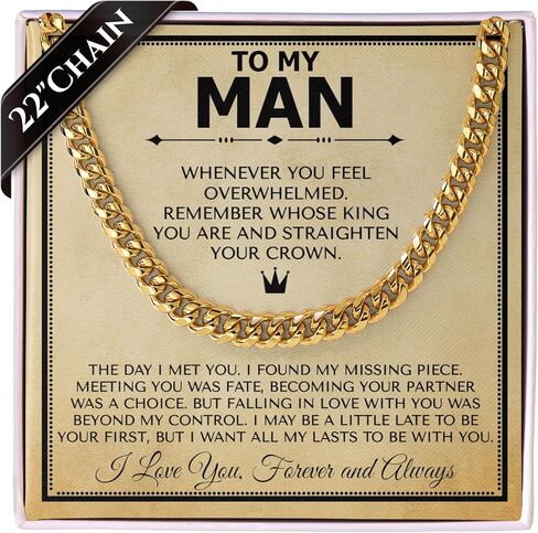 To My Man Steel Cuban Necklace, Meaningful Gift for Him, Romantic Gift for Boyfriend Long Distance, Small Sentimental Gift for Boyfriend, I Love My Boyfriend in Kuwait