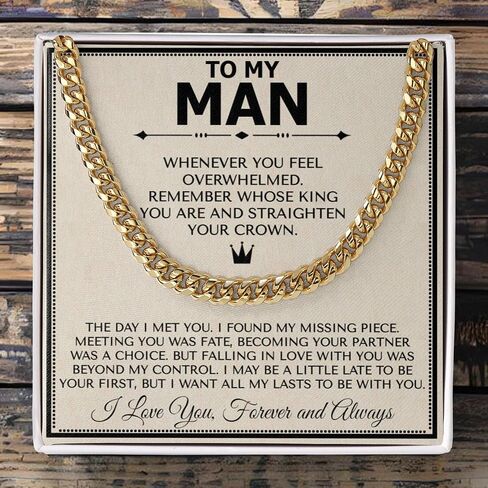 To My Man Steel Cuban Necklace, Meaningful Gift for Him, Romantic Gift for Boyfriend Long Distance, Small Sentimental Gift for Boyfriend, I Love My Boyfriend in Kuwait