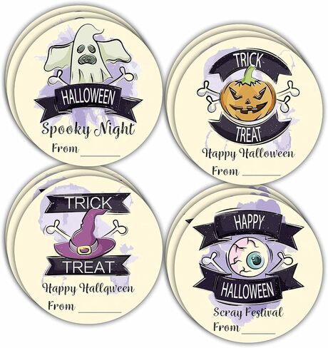 40 Happy Halloween Round Label, 2" Spooky Ghost Round Stickers for Halloween Wrapping, 4 Styles Fill in Style Adhesive Tag, Party Favors & Decorations - A02 in Kuwait