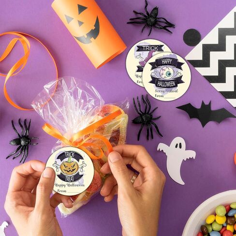 40 Happy Halloween Round Label, 2" Spooky Ghost Round Stickers for Halloween Wrapping, 4 Styles Fill in Style Adhesive Tag, Party Favors & Decorations - A02 in Kuwait