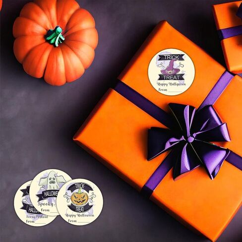 40 Happy Halloween Round Label, 2" Spooky Ghost Round Stickers for Halloween Wrapping, 4 Styles Fill in Style Adhesive Tag, Party Favors & Decorations - A02 in Kuwait