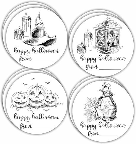 40 Happy Halloween Round Label, 2" Spooky Ghost Round Stickers for Halloween Wrapping, 4 Styles Fill in Style Adhesive Tag, Party Favors & Decorations - A02 in Kuwait