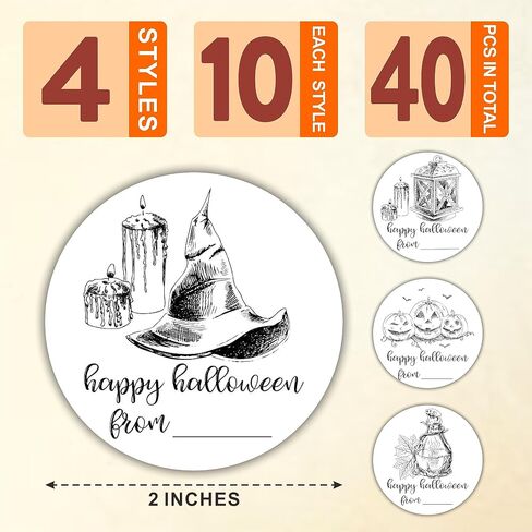 40 Happy Halloween Round Label, 2" Spooky Ghost Round Stickers for Halloween Wrapping, 4 Styles Fill in Style Adhesive Tag, Party Favors & Decorations - A02 in Kuwait