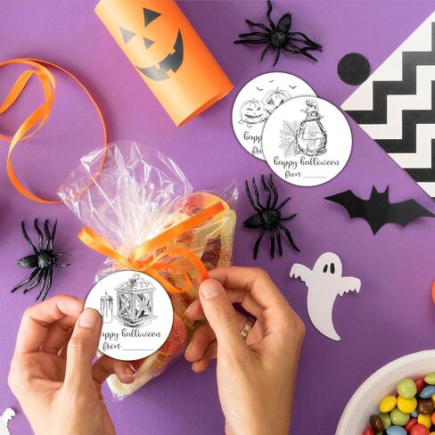 40 Happy Halloween Round Label, 2" Spooky Ghost Round Stickers for Halloween Wrapping, 4 Styles Fill in Style Adhesive Tag, Party Favors & Decorations - A02 in Kuwait