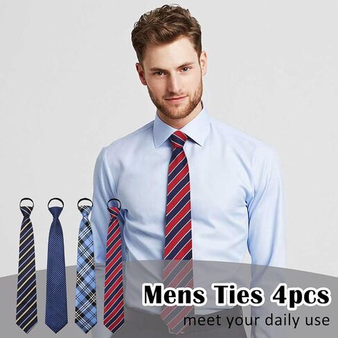 Mens Ties Pre Tied Ties for Men, Adjustable Mens Zipper Tie 4pcs Mens Neckties for Business Wedding Casual in Saudi Arabia
