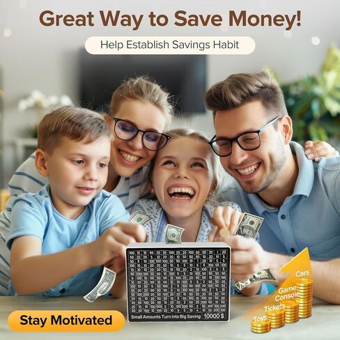 Larger 10000 Savings Challenge Box with 8 Targets$ 500-$10k Cash Vault Wooden Money Saving Box Caja De Ahorros Piggy Bank Reusable Coin Bank with Dry Erase Pen/Savings Trackers/Rubber Band-Burlywood in Saudi Arabia