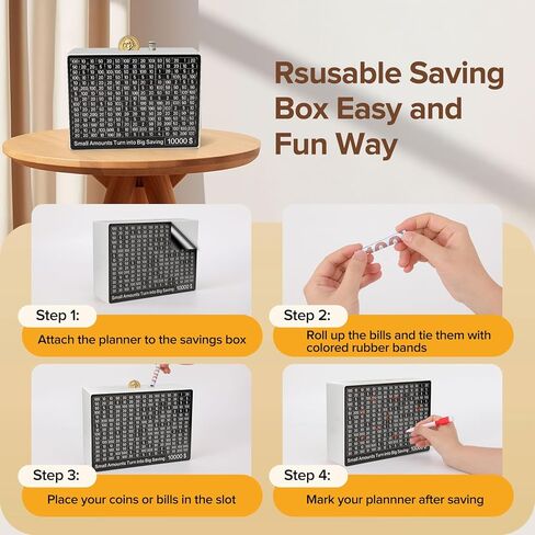 Larger 10000 Savings Challenge Box with 8 Targets$ 500-$10k Cash Vault Wooden Money Saving Box Caja De Ahorros Piggy Bank Reusable Coin Bank with Dry Erase Pen/Savings Trackers/Rubber Band-Burlywood in Saudi Arabia