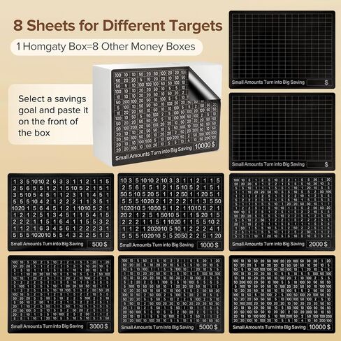 Larger 10000 Savings Challenge Box with 8 Targets$ 500-$10k Cash Vault Wooden Money Saving Box Caja De Ahorros Piggy Bank Reusable Coin Bank with Dry Erase Pen/Savings Trackers/Rubber Band-Burlywood in Saudi Arabia