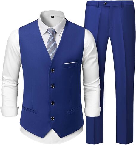 MrSure Men's 2-Piece Suit, Vest Pants Set for Men, Casual Waistcoat with Tie for Prom Wedding Homecoming in Kuwait