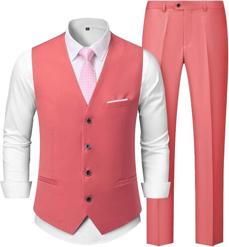 MrSure Men's 2-Piece Suit, Vest Pants Set for Men, Casual Waistcoat with Tie for Prom Wedding Homecoming in Kuwait