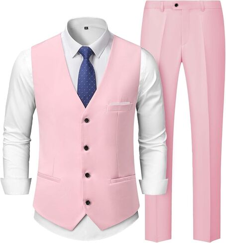 MrSure Men's 2-Piece Suit, Vest Pants Set for Men, Casual Waistcoat with Tie for Prom Wedding Homecoming in Kuwait