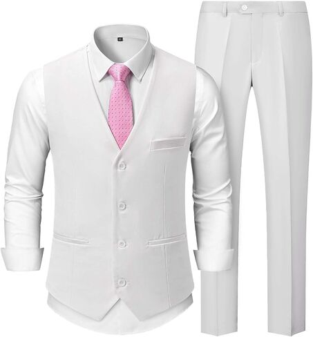 MrSure Men's 2-Piece Suit, Vest Pants Set for Men, Casual Waistcoat with Tie for Prom Wedding Homecoming in Kuwait
