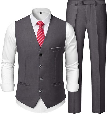 MrSure Men's 2-Piece Suit, Vest Pants Set for Men, Casual Waistcoat with Tie for Prom Wedding Homecoming in Kuwait