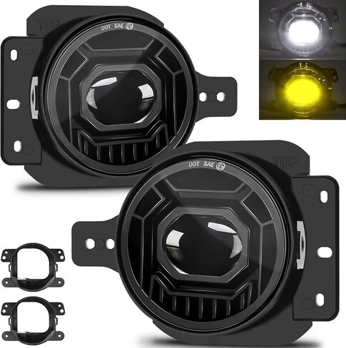 4 Inch Round LED Fog Lights for 2018-2024 Jeep Wrangler JL JLU & Jeep Gladiator JT, 60W White Amber Fog Lamps with 2 Pair Mounting Brackets, Front Bumper Off-road Fog Light for Jeep Accessories in Saudi Arabia