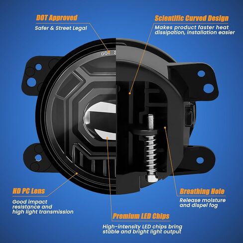 4 Inch Round LED Fog Lights for 2018-2024 Jeep Wrangler JL JLU & Jeep Gladiator JT, 60W White Amber Fog Lamps with 2 Pair Mounting Brackets, Front Bumper Off-road Fog Light for Jeep Accessories in Saudi Arabia