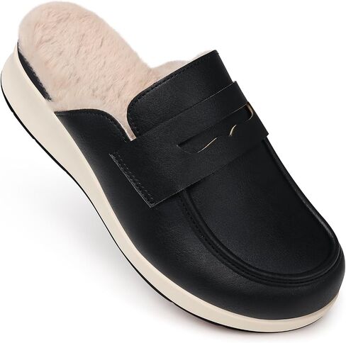 TEMOFON Clogs for Women Slip on Mules: Fur Lined Closed Toe Clogs - Winter Woman Flats Mules Shoes in Saudi Arabia
