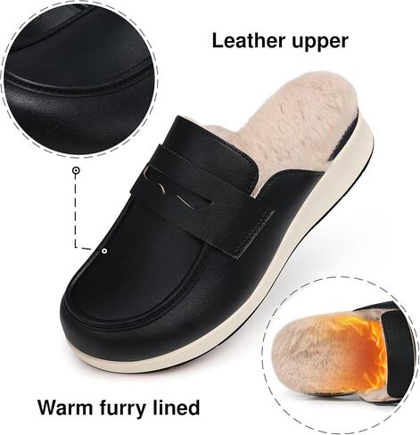 TEMOFON Clogs for Women Slip on Mules: Fur Lined Closed Toe Clogs - Winter Woman Flats Mules Shoes in Saudi Arabia