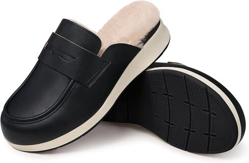TEMOFON Clogs for Women Slip on Mules: Fur Lined Closed Toe Clogs - Winter Woman Flats Mules Shoes in Saudi Arabia