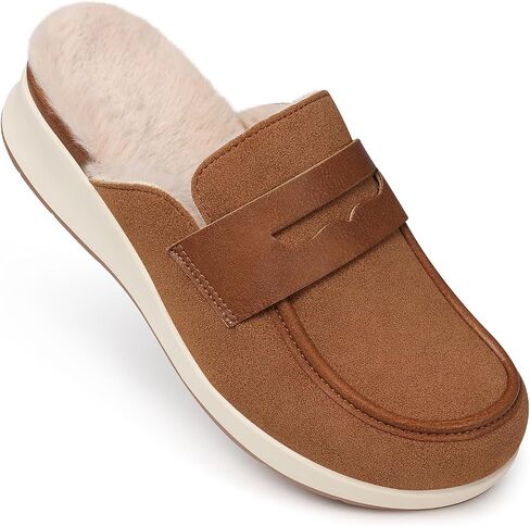 TEMOFON Clogs for Women Slip on Mules: Fur Lined Closed Toe Clogs - Winter Woman Flats Mules Shoes in Saudi Arabia