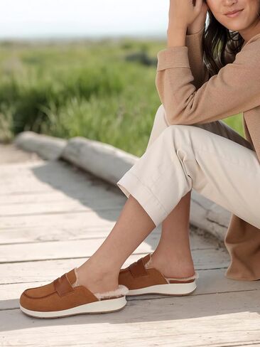 TEMOFON Clogs for Women Slip on Mules: Fur Lined Closed Toe Clogs - Winter Woman Flats Mules Shoes in Saudi Arabia