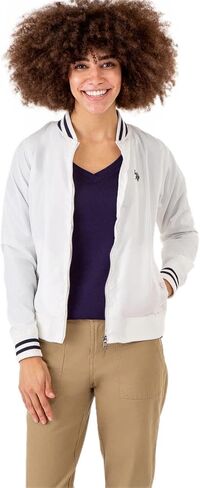 U.S. Polo Assn. Women Baseball Collar Bomber Jacket W/Snap Pockets in Saudi Arabia