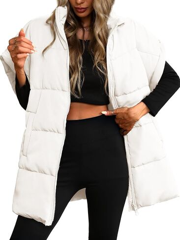 ELLEVEN Women's Oversized Puffer Vest - Quilted Stand Collar Sleeveless Vest with Pockets in Saudi Arabia