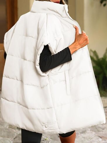 ELLEVEN Women's Oversized Puffer Vest - Quilted Stand Collar Sleeveless Vest with Pockets in Saudi Arabia