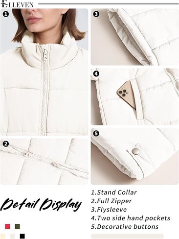 ELLEVEN Women's Oversized Puffer Vest - Quilted Stand Collar Sleeveless Vest with Pockets in Saudi Arabia