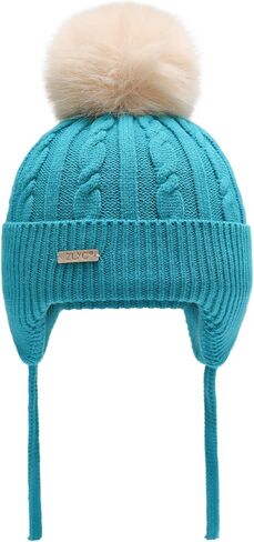 ZLYC Kids Girls Boys Winter Hats Cotton Lined Pom Pom Beanie Earflap Knitted Cap in Kuwait