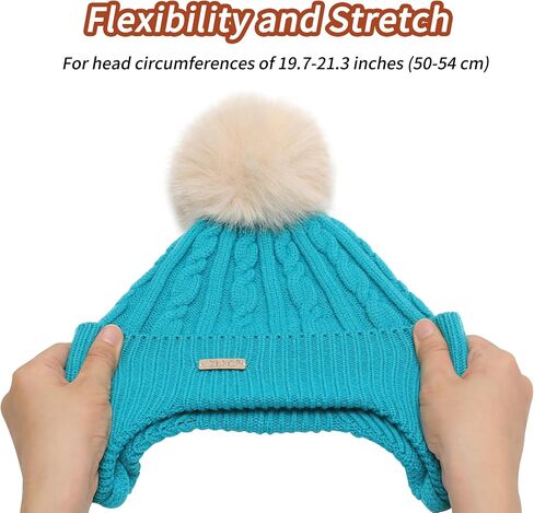 ZLYC Kids Girls Boys Winter Hats Cotton Lined Pom Pom Beanie Earflap Knitted Cap in Kuwait