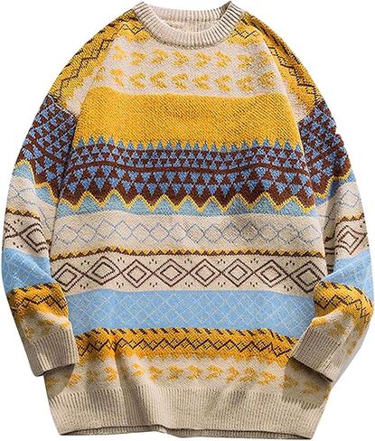 Gihuo Men Vintage Striped Sweater Grandpa Fall Winter Pullover Long Sleeve Crewneck Jumper Knit Christmas Sweater Tops in Saudi Arabia