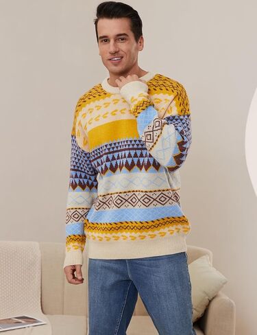 Gihuo Men Vintage Striped Sweater Grandpa Fall Winter Pullover Long Sleeve Crewneck Jumper Knit Christmas Sweater Tops in Saudi Arabia