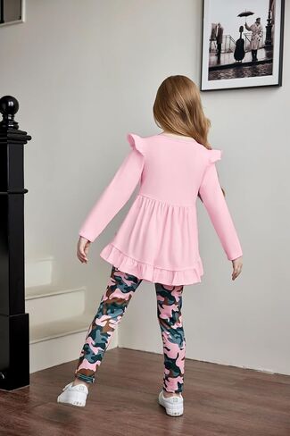 Arshiner Toddler Girl Clothes Ruffle Trim Long Sleeve Pullover Top and Floral Print Leggings Fall Outfits Kids Clothing Sets in Kuwait