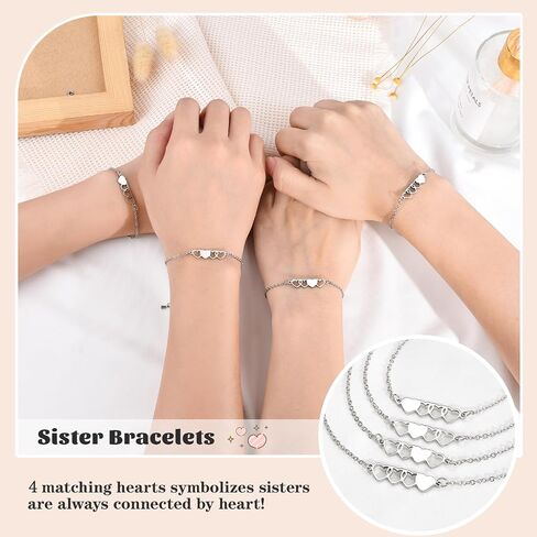 2/3/4 PCS Best Friend Sister Bracelet Heart Matching Friendship Distance Bracelets for Women BFF Bestie Daughter Niece Birthday Gifts in Kuwait