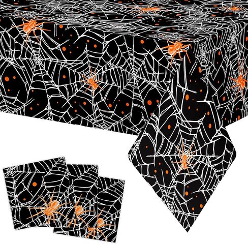 Halloween Spiders and Cobwebs Tablecloths 108 x 54 Inch, Disposable Table Covers for Halloween Party, Waterproof and Durable Tablecloths for Halloween Party Supplies, Pack of 3-Orange in Saudi Arabia