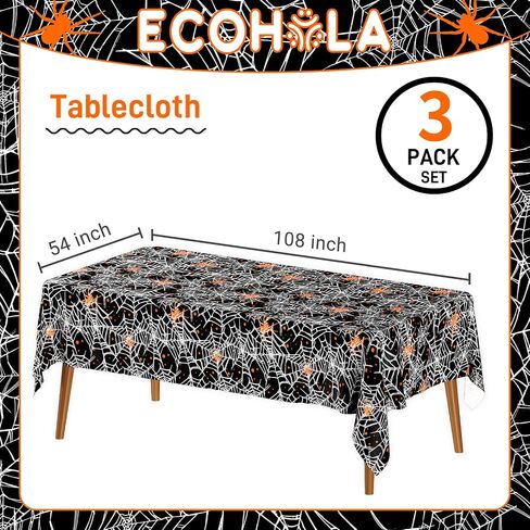 Halloween Spiders and Cobwebs Tablecloths 108 x 54 Inch, Disposable Table Covers for Halloween Party, Waterproof and Durable Tablecloths for Halloween Party Supplies, Pack of 3-Orange in Saudi Arabia
