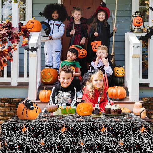 Halloween Spiders and Cobwebs Tablecloths 108 x 54 Inch, Disposable Table Covers for Halloween Party, Waterproof and Durable Tablecloths for Halloween Party Supplies, Pack of 3-Orange in Saudi Arabia