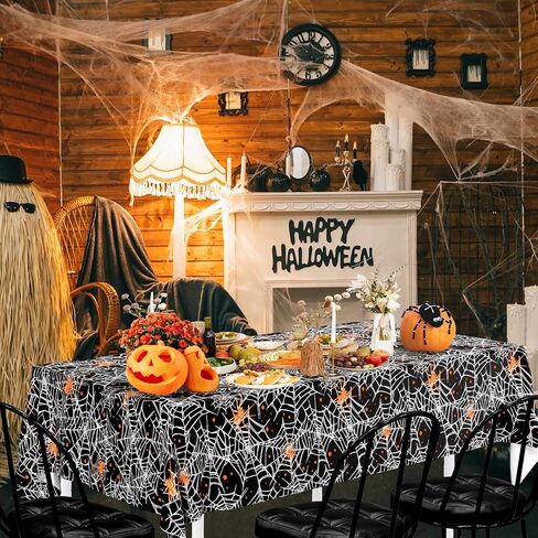 Halloween Spiders and Cobwebs Tablecloths 108 x 54 Inch, Disposable Table Covers for Halloween Party, Waterproof and Durable Tablecloths for Halloween Party Supplies, Pack of 3-Orange in Saudi Arabia