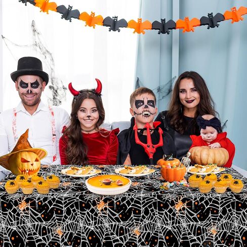 Halloween Spiders and Cobwebs Tablecloths 108 x 54 Inch, Disposable Table Covers for Halloween Party, Waterproof and Durable Tablecloths for Halloween Party Supplies, Pack of 3-Orange in Saudi Arabia