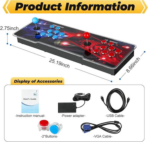 Akaxi 3D Pandora Box Console with WiFi - 8000 Arcade Games in 1,Retro Game Machine for TV PC Projector, Supports Up to 4 Players, Full HD Output, Search, Save, Hide, Favorites List in Kuwait