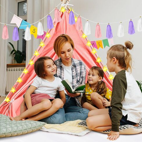 PLULON 4 Pack Teepee Tent for Kids Bulk Kids Sleepover Tents with Inflatable Airbed and Tent Decorations Play Tent Slumber Party Indoor Teepee Tents for Girls Boys Outdoor - White in Kuwait