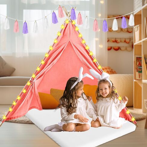 PLULON 4 Pack Teepee Tent for Kids Bulk Kids Sleepover Tents with Inflatable Airbed and Tent Decorations Play Tent Slumber Party Indoor Teepee Tents for Girls Boys Outdoor - White in Kuwait