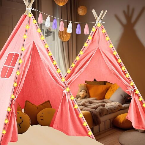 PLULON 4 Pack Teepee Tent for Kids Bulk Kids Sleepover Tents with Inflatable Airbed and Tent Decorations Play Tent Slumber Party Indoor Teepee Tents for Girls Boys Outdoor - White in Kuwait